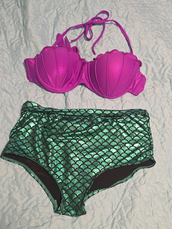 Disney Other - Disney Ariel Bikini: Purple Shells And Green Scale High Waist Bottoms
